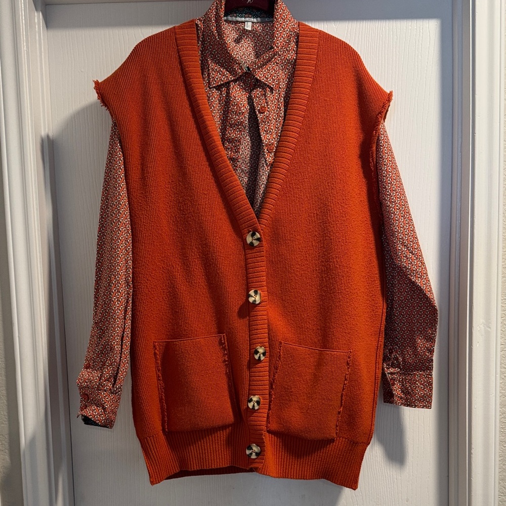 Free People Sweater Orange Button-Up Vest